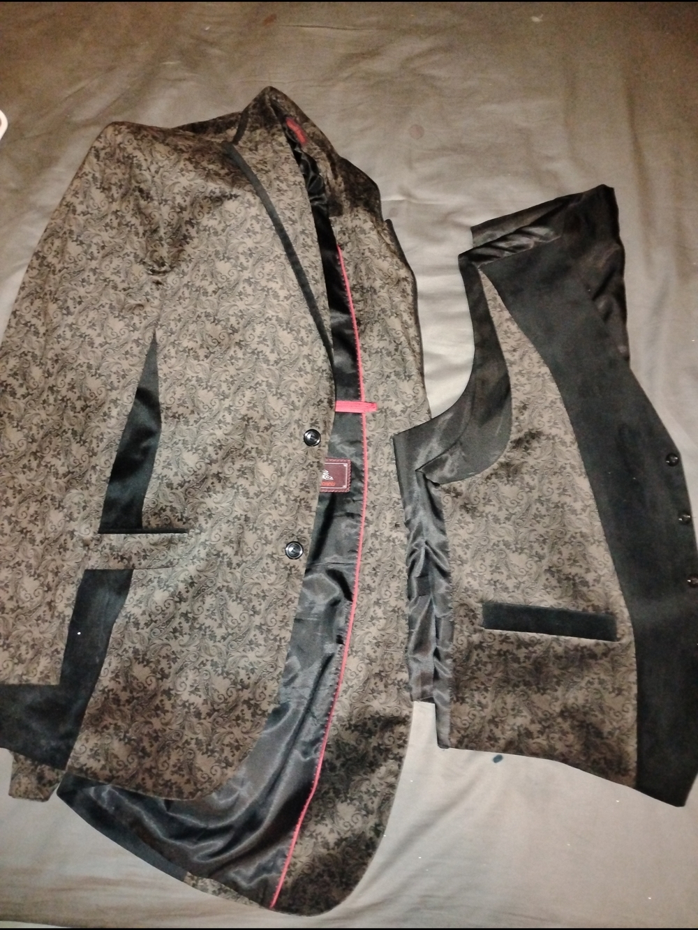 Luxe Black And Ivory Velvet Paisley Jacquard Blazer and Matching Vest